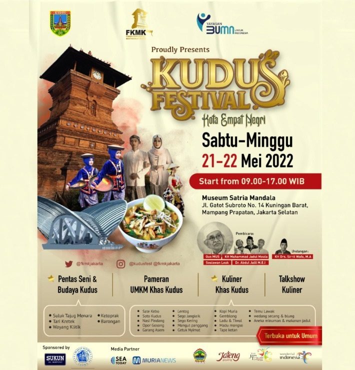Kudus Festival Digelar pada 21-22 Mei 2022 di Museum Satria Mandala Jakarta