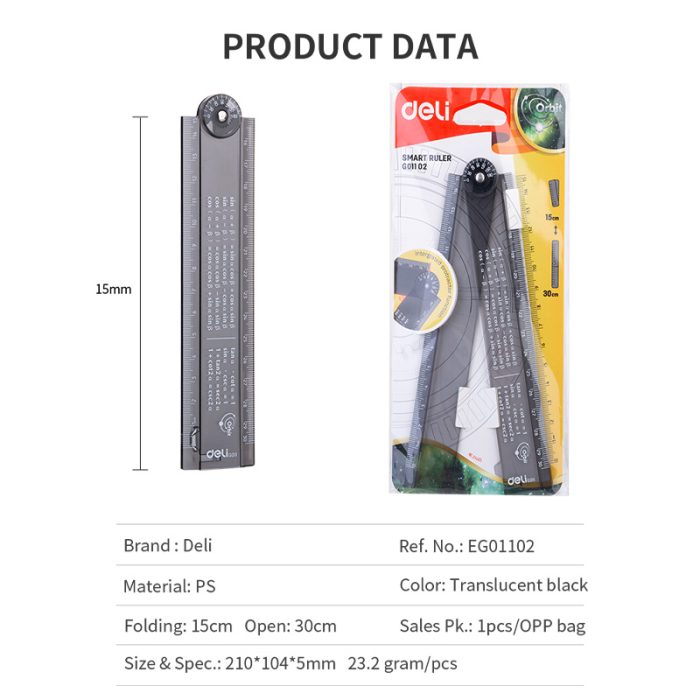 Deli Ruler EG01102, Penggaris dengan Desain Moderen Dapat Dilipat